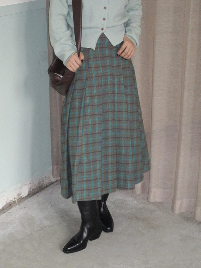 Box-Pleats Checked Retro Girly Cute Long-Skirt