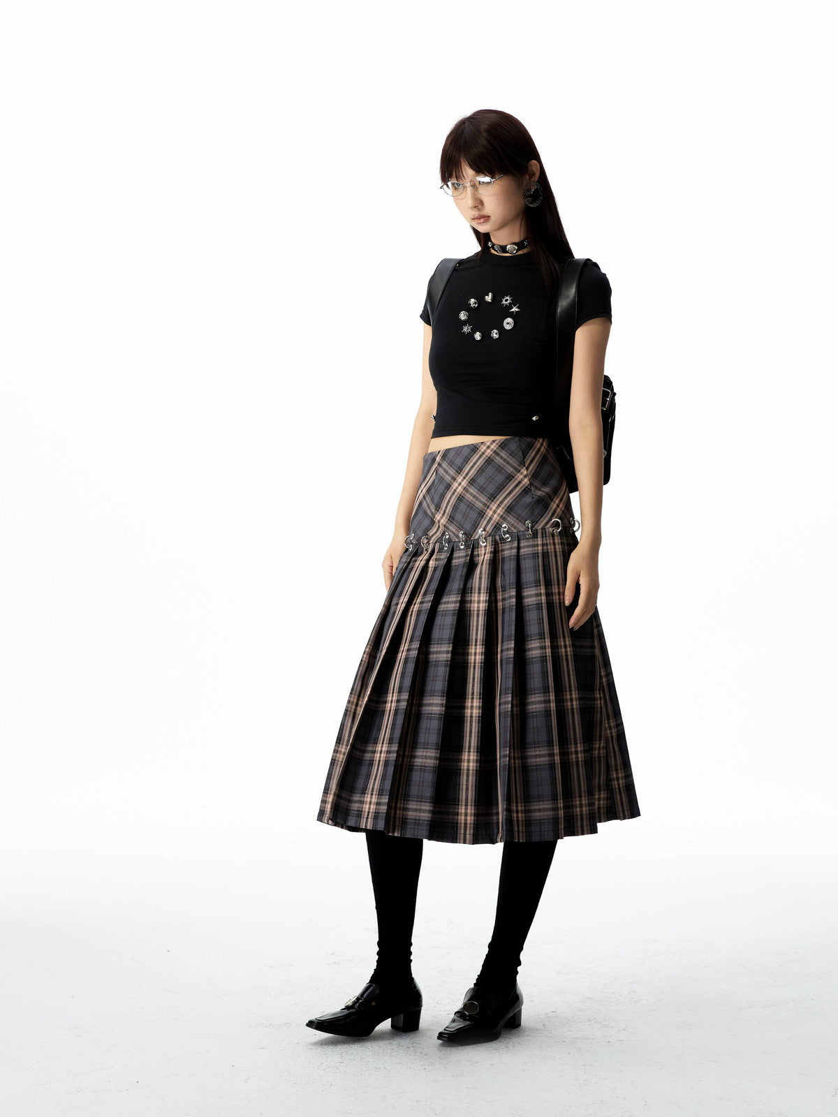 Ring Nichi Checked Pleats Girly Flare Skirt