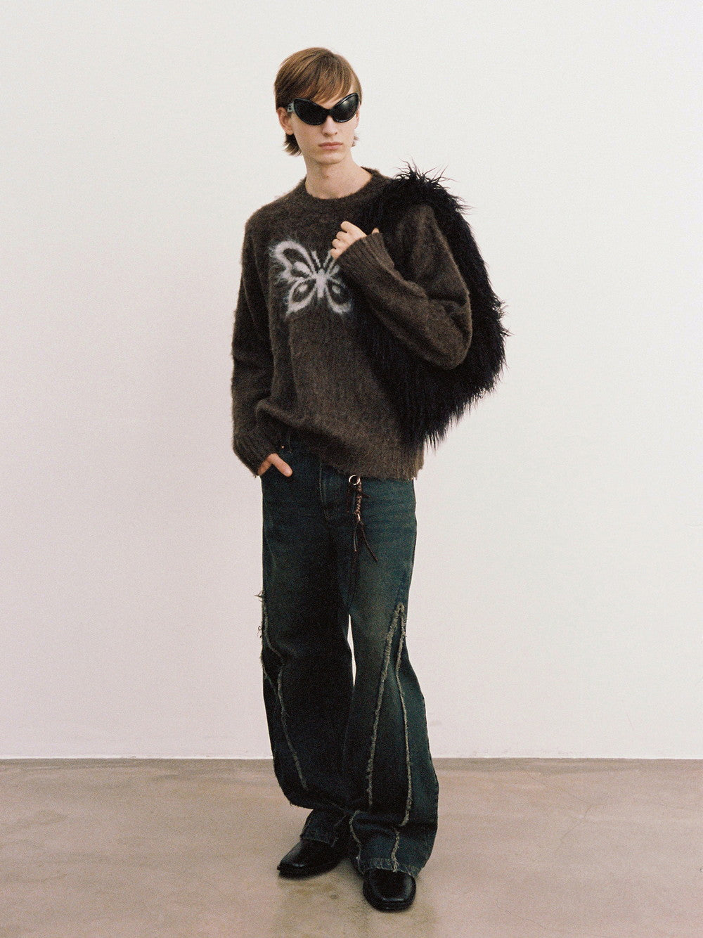 Unisex Butterfly Fluffily Retro Crew-Neck Oversize Mohair-Knit