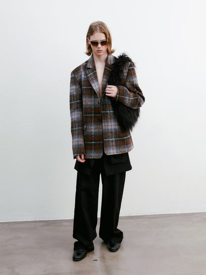 Unisex Checked Retro Drop^Shoulder Wool Jacket