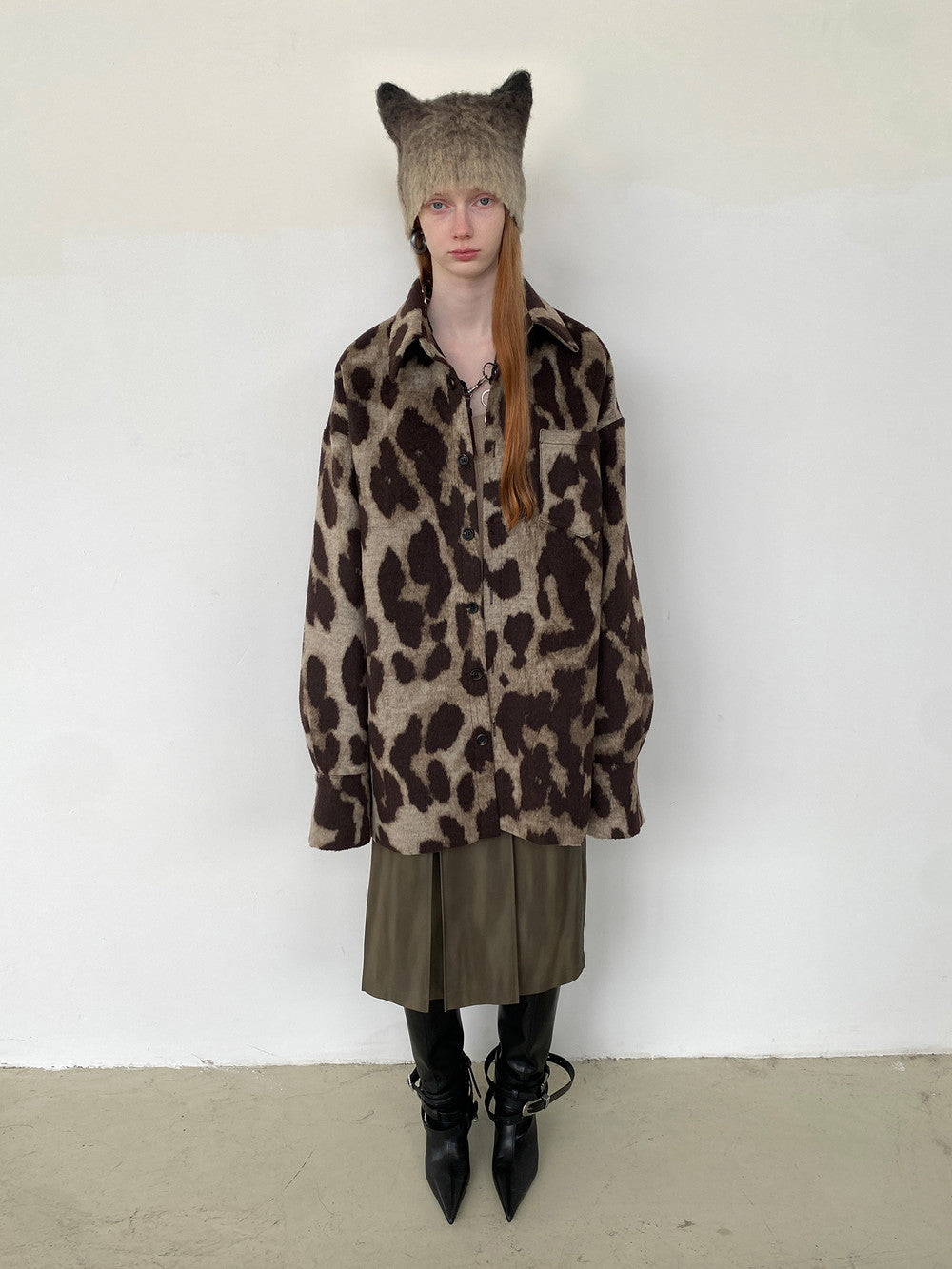 Unisex Leopard Wolle übergroße Tier -Retro -Hemd