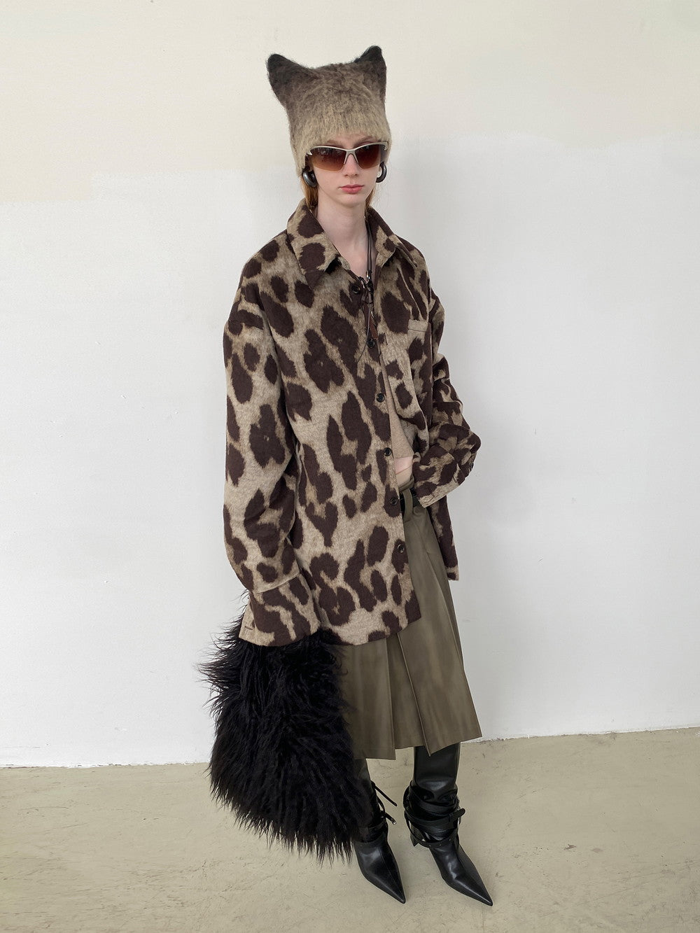 Unisex Leopard Wolle übergroße Tier -Retro -Hemd