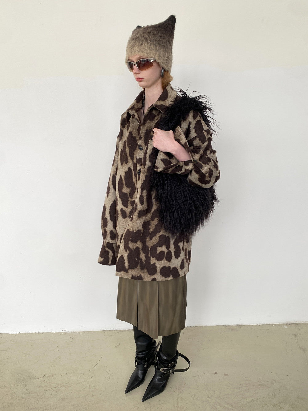 Unisex Leopard Wolle übergroße Tier -Retro -Hemd