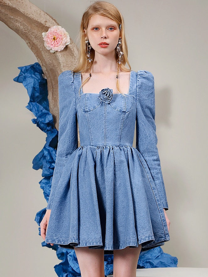 Denim Fluffily Rose Square-Neck One-Piece