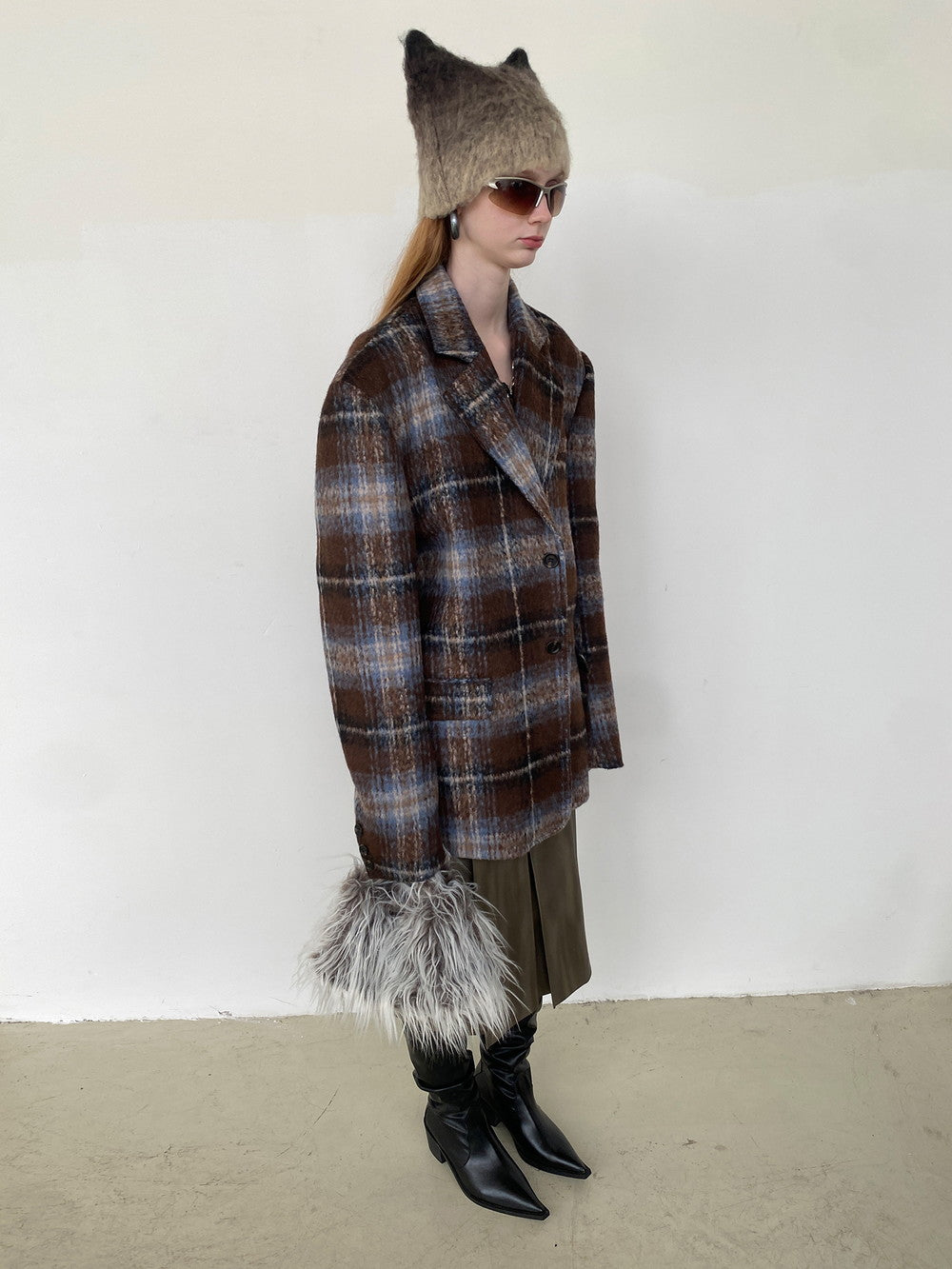 Unisex Checked Retro Drop^Shoulder Wool Jacket