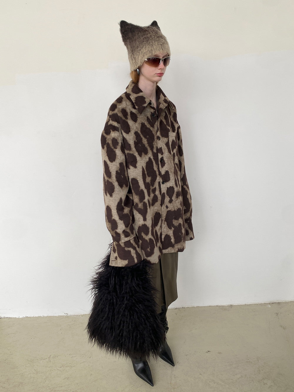 Unisex Leopard Wolle übergroße Tier -Retro -Hemd