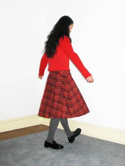 Checked Girly Retro Flare Box-Pleats A-Line Skirt