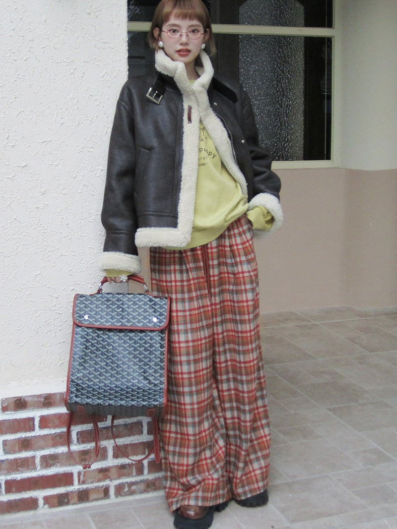 Checked Girly Wide Loose Casual Retro Pants