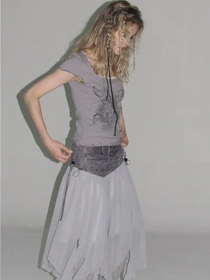 2way Asymmetry Thin Long-Tops Long-Skirt