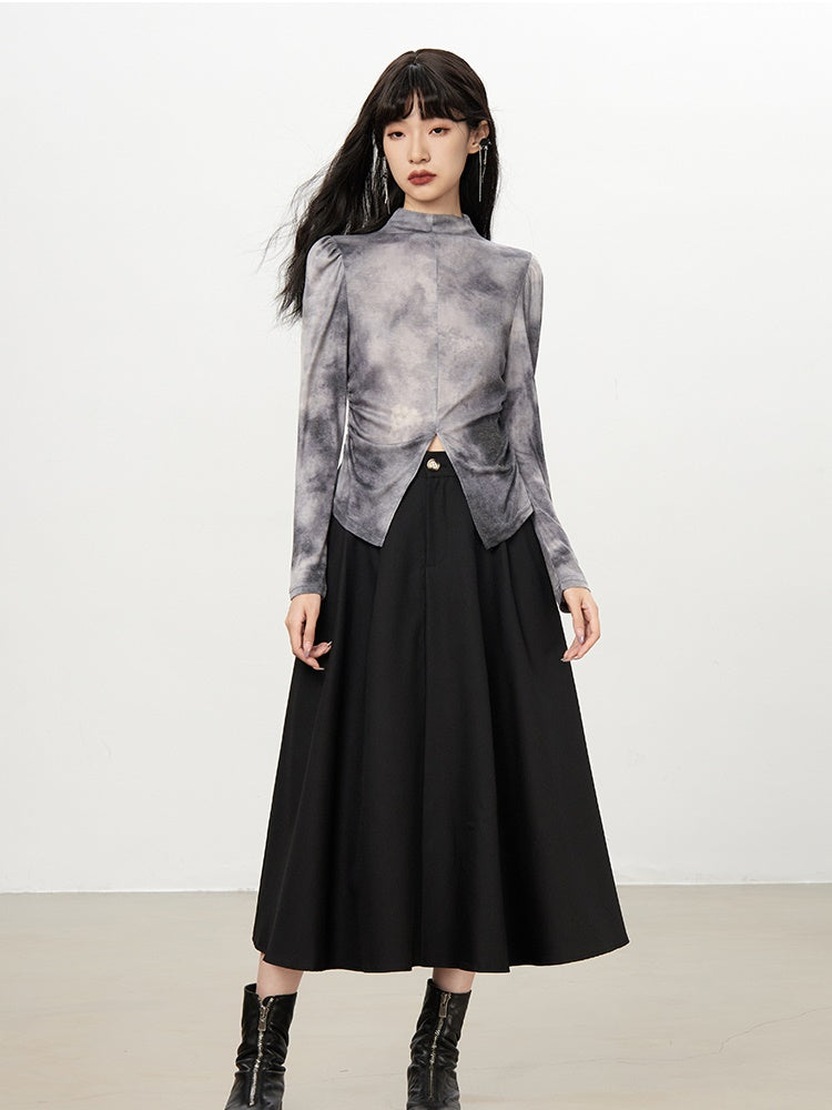 Classy High-Waist Simple A-Line Flare Long-Skirt