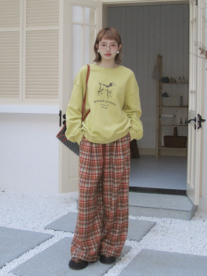 Checked Girly Wide Loose Casual Retro Pants