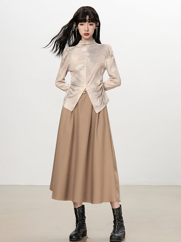 Classy High-Waist Simple A-Line Flare Long-Skirt