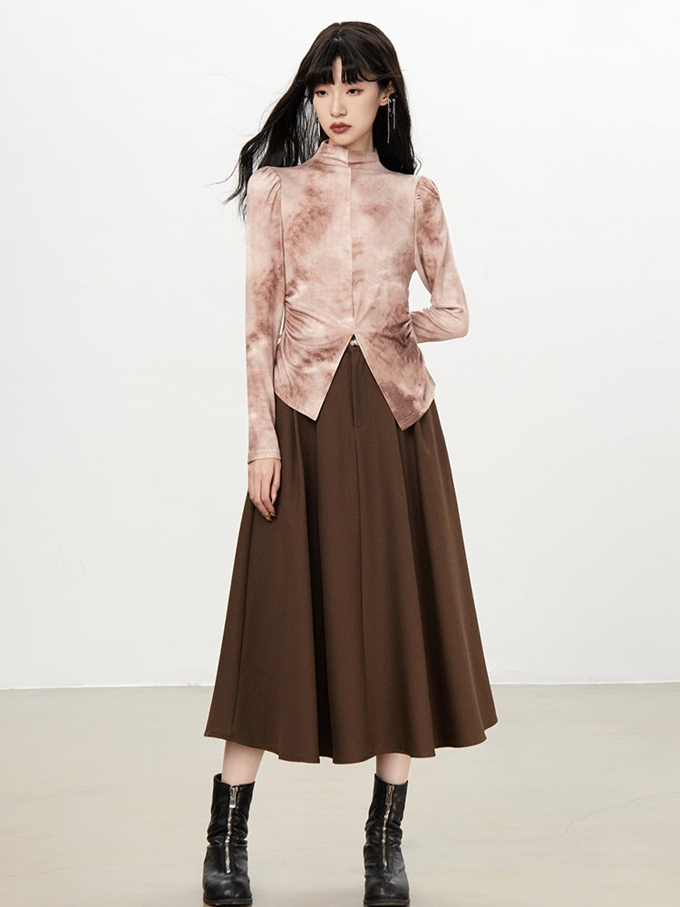 Classy High-Waist Simple A-Line Flare Long-Skirt