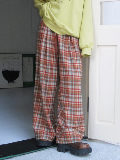 Checked Girly Wide Loose Casual Retro Pants