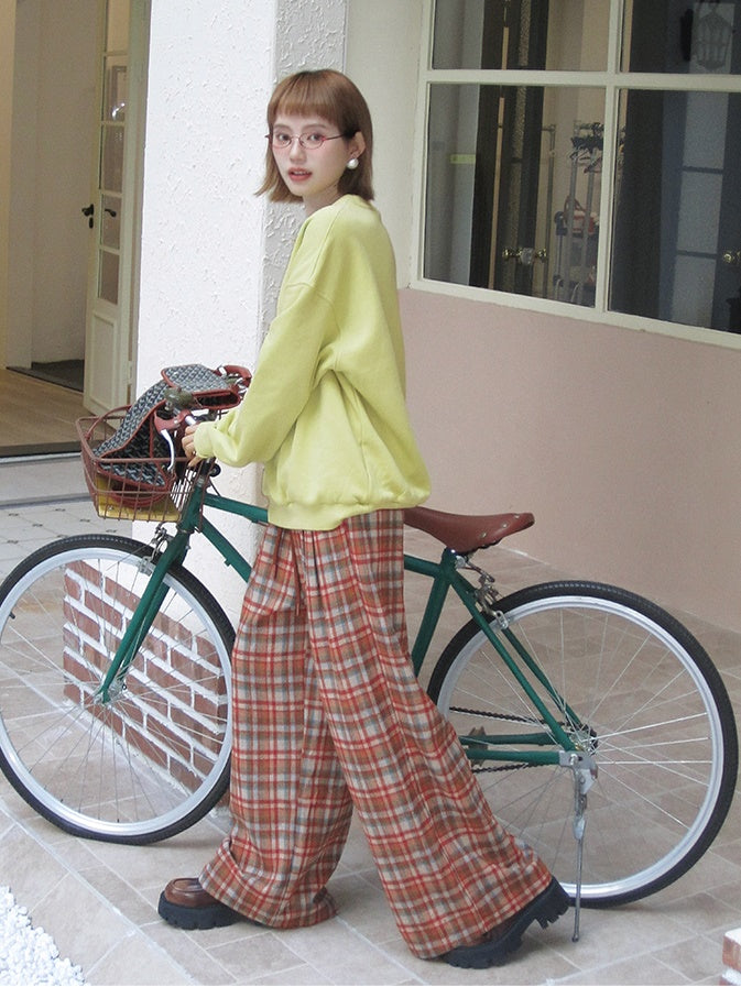 Checked Girly Wide Loose Casual Retro Pants