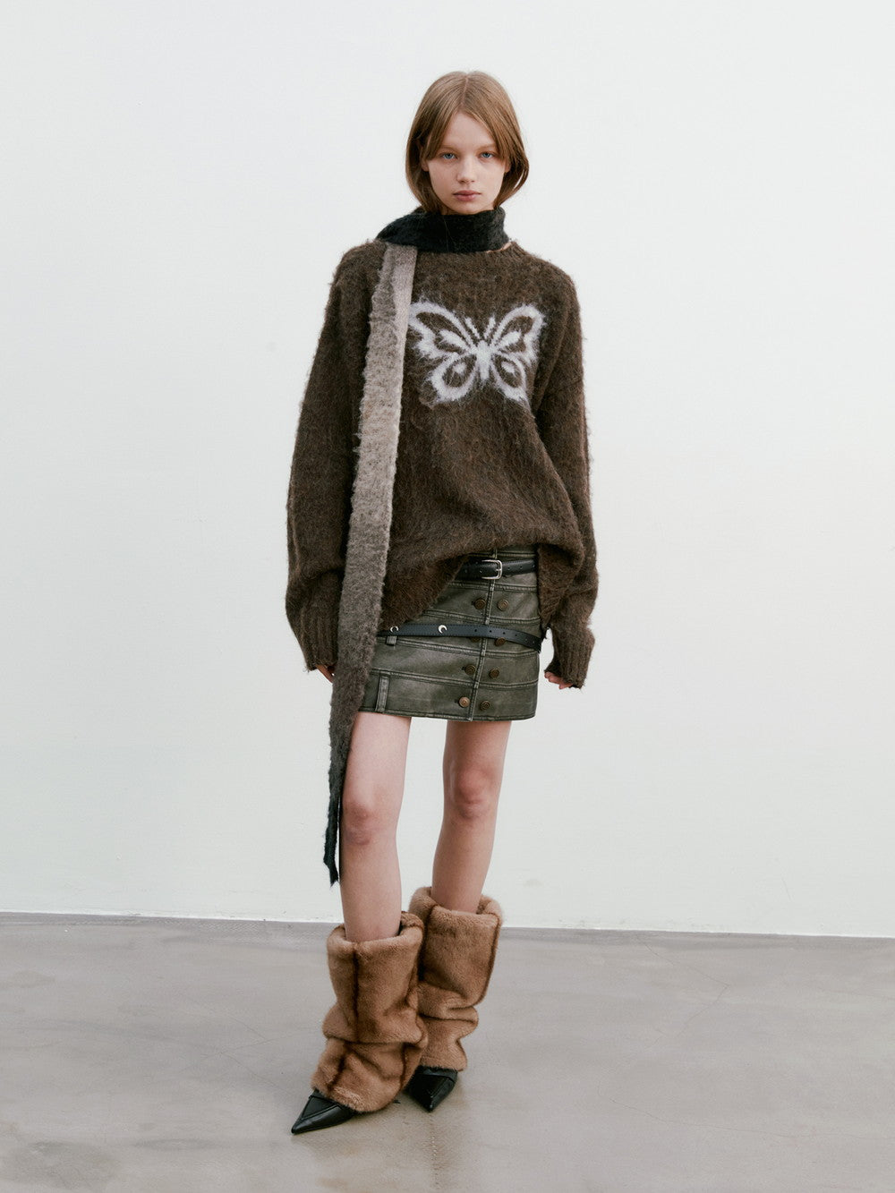 Unisex Butterfly Fluffily Retro Crew-Neck Oversize Mohair-Knit