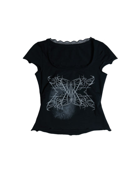 Mellow Lace U-Neck Slim T-Shirt