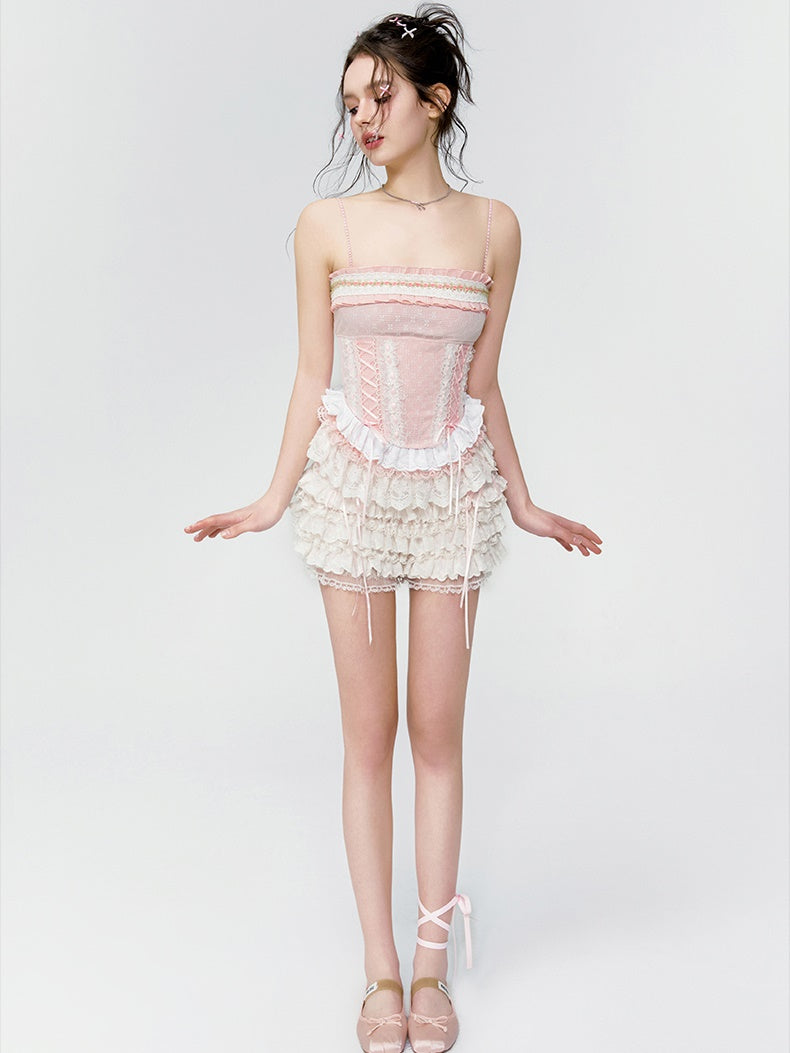 Lace-Up Rose Ribbon Princess Camisole&amp;Short-Pants