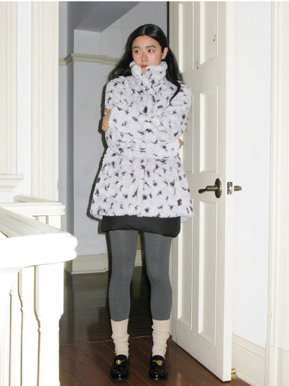 Stand-Collar Retro Fluffily Oversize Warm Dot Boa-Jacket