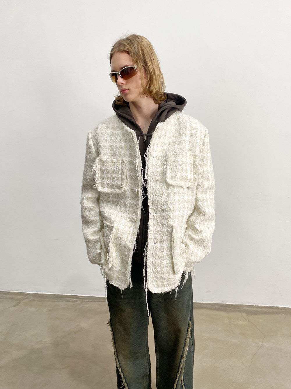 Unisex Tweed Tassel Retro Oversize Big-Pocket Jacket