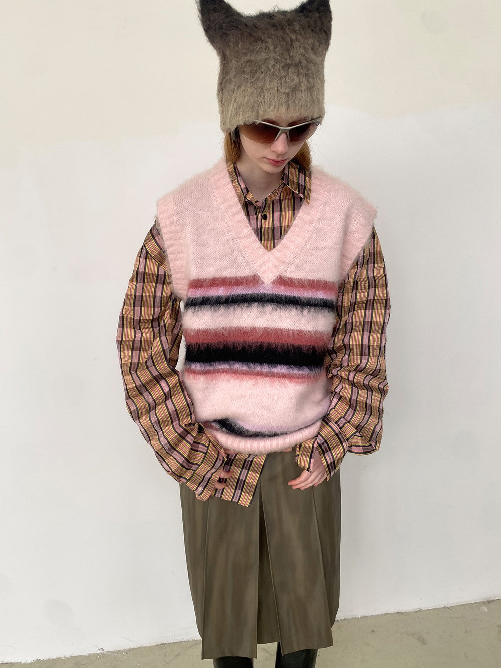 Unisex Grenze Mohair-Knit-Retro V-Ausschnitt Flauschige Weste