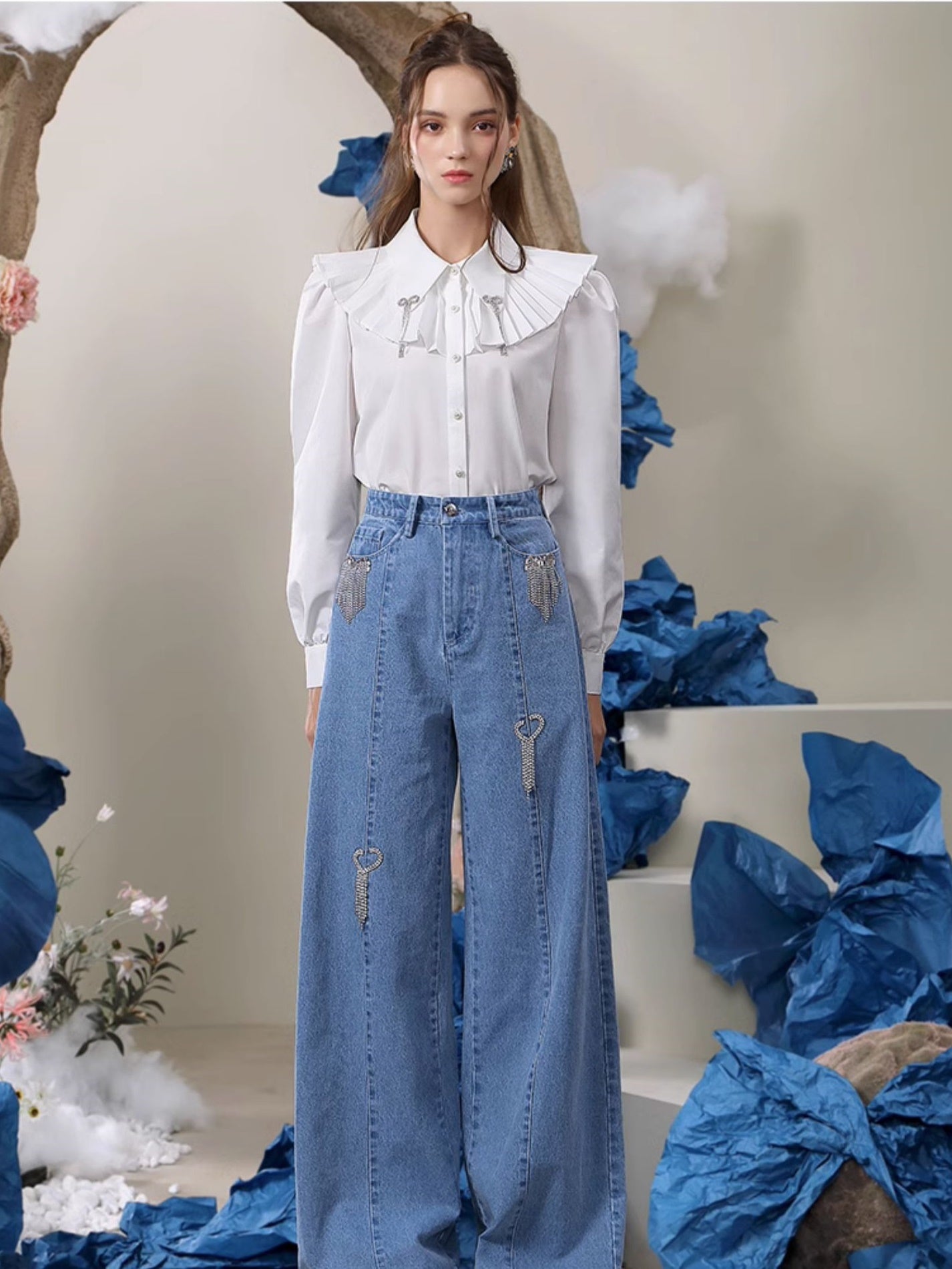 Denim Flare Bijou Nichi Chain Wide-Pants