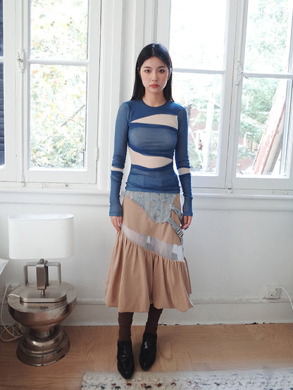 Sheer Tight Crew-Neck Nichi Unique Asymmetry Cutsew