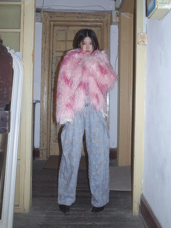 Süße rosa Luxusvolumen warme Fur-Jacket