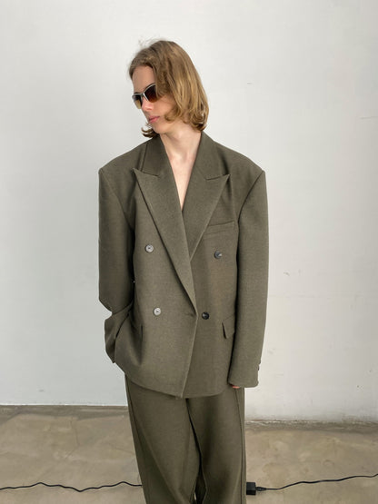 Unisex Jacket＆Wide-Pants Loose Wool Suit Semi-Formal Simple Set-Up