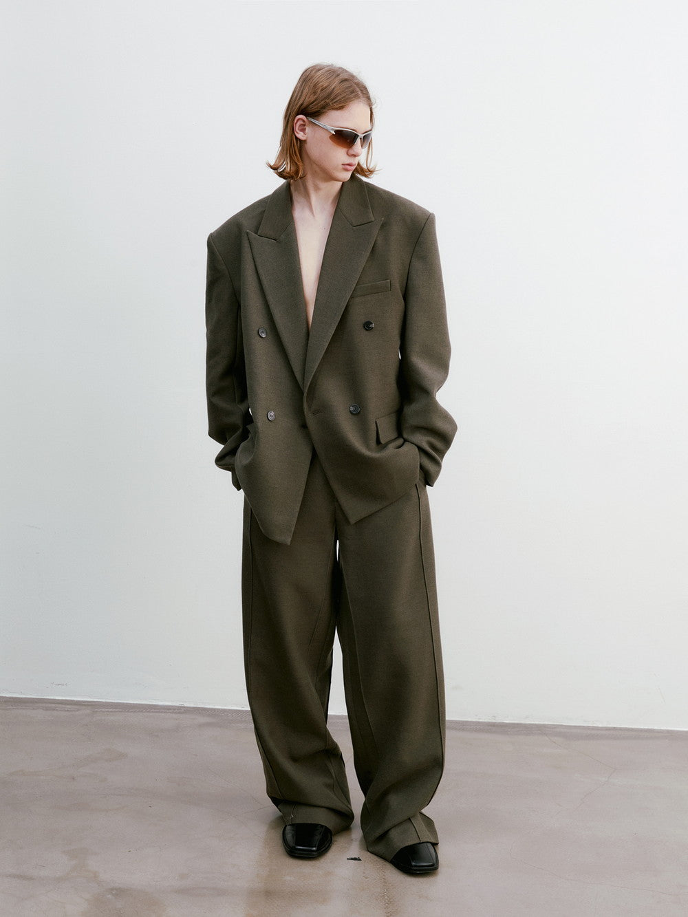 Unisex Jacket＆Wide-Pants Loose Wool Suit Semi-Formal Simple Set-Up