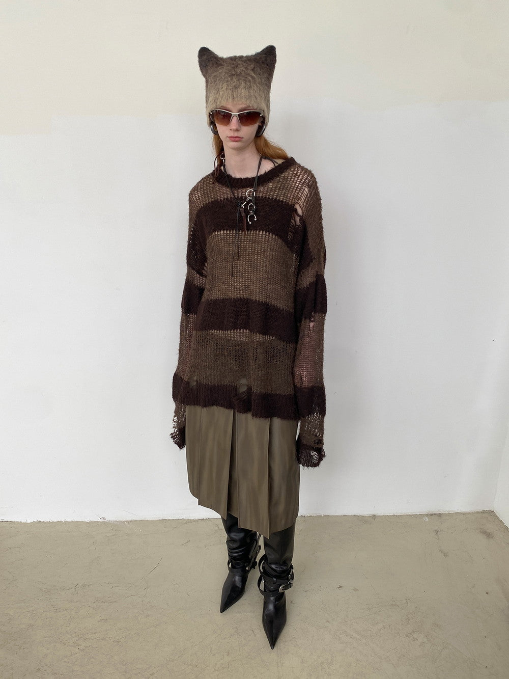 Unisex Border Damage Ovresize Casual Loose Knit