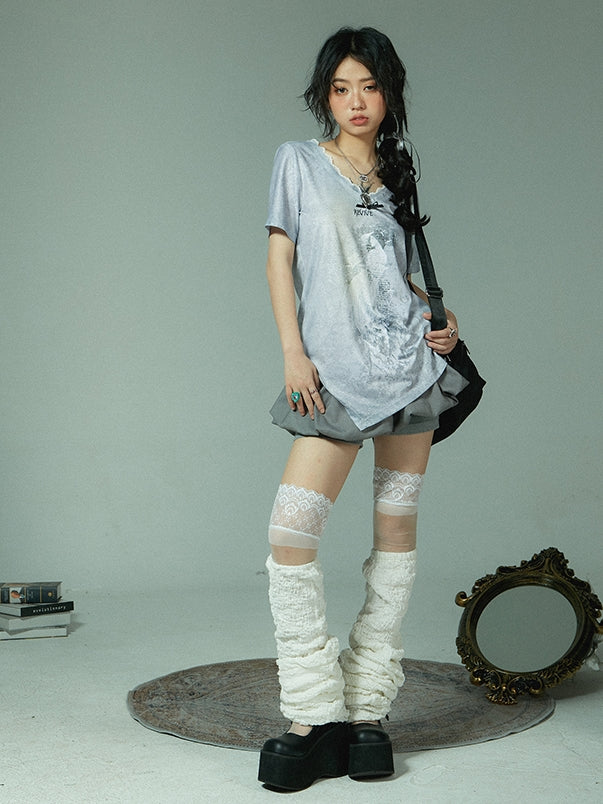 Lace Asymmetry Tie-Dye Oversize T-Shirt