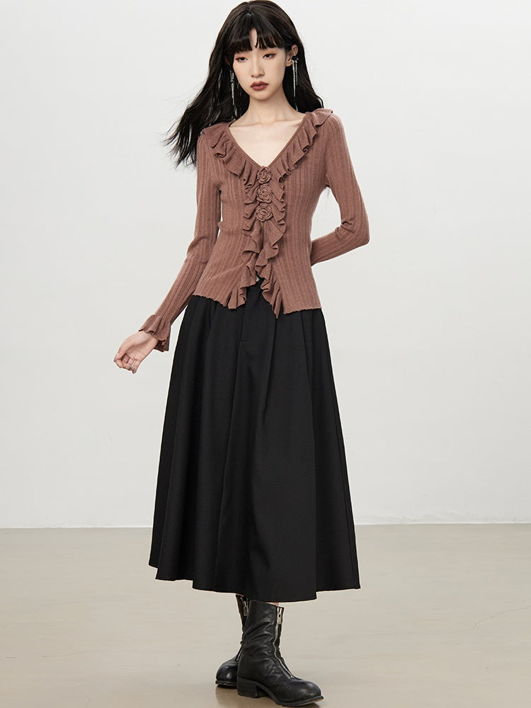 Ruffle Rose Frill Flower Slim Knit