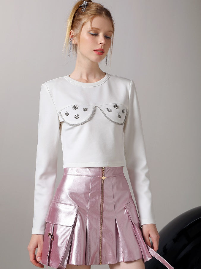 Unique Bijou Chic Long-Sleeve Cutsew