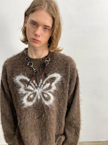 Unisex Butterfly Fluffily Retro Crew-Neck Oversize Mohair-Knit