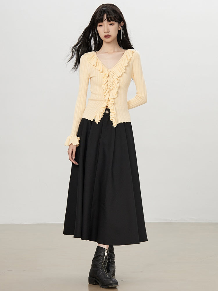 Ruffle Rose Frill Flower Slim Knit