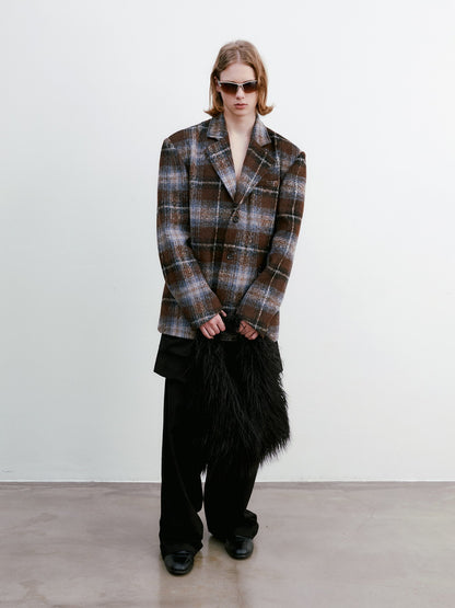 Unisex Checked Retro Drop^Shoulder Wool Jacket