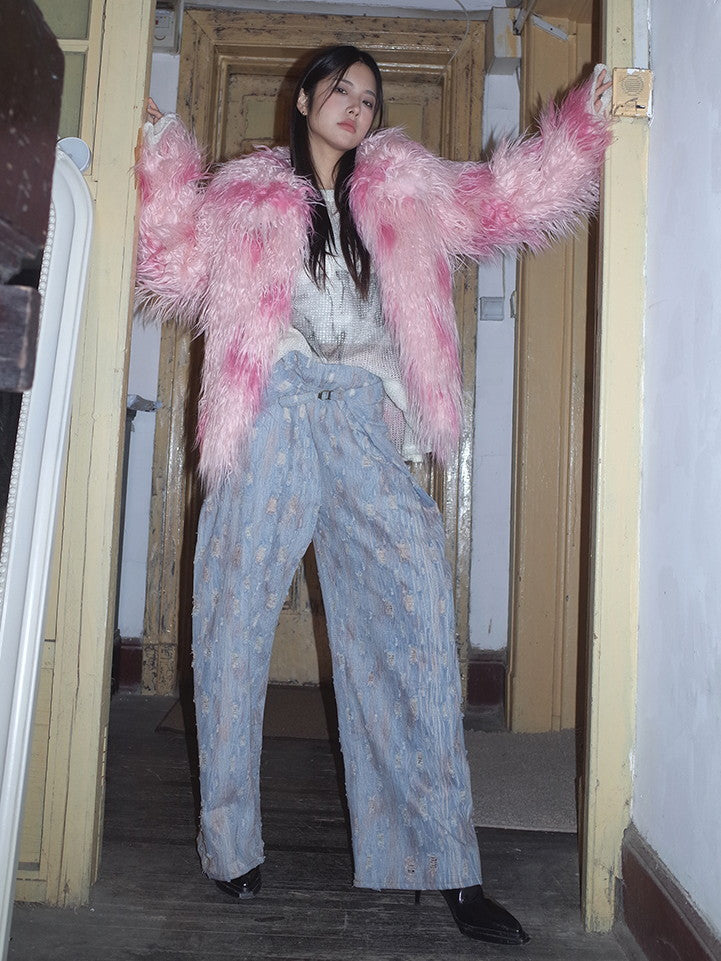 Süße rosa Luxusvolumen warme Fur-Jacket