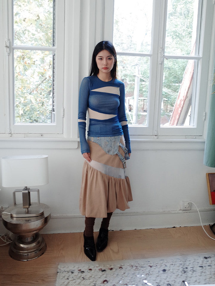 Sheer Tight Crew-Neck Nichi Unique Asymmetry Cutsew