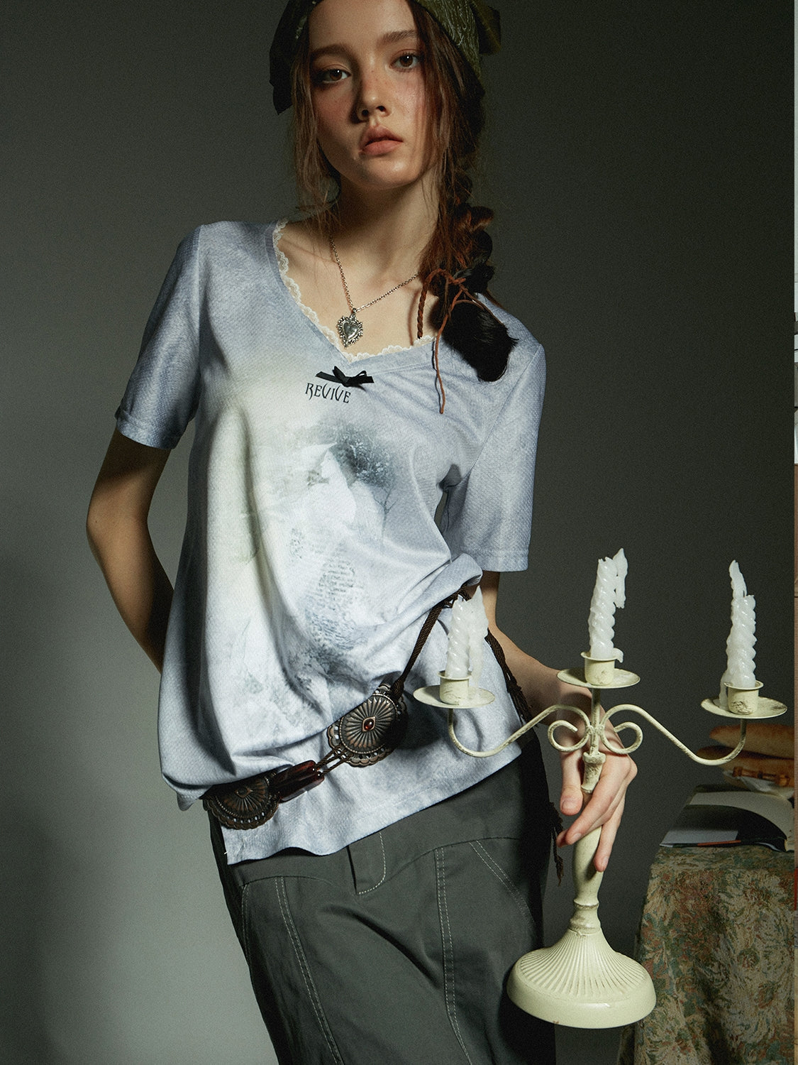 Lace Asymmetry Tie-Dye Oversize T-Shirt