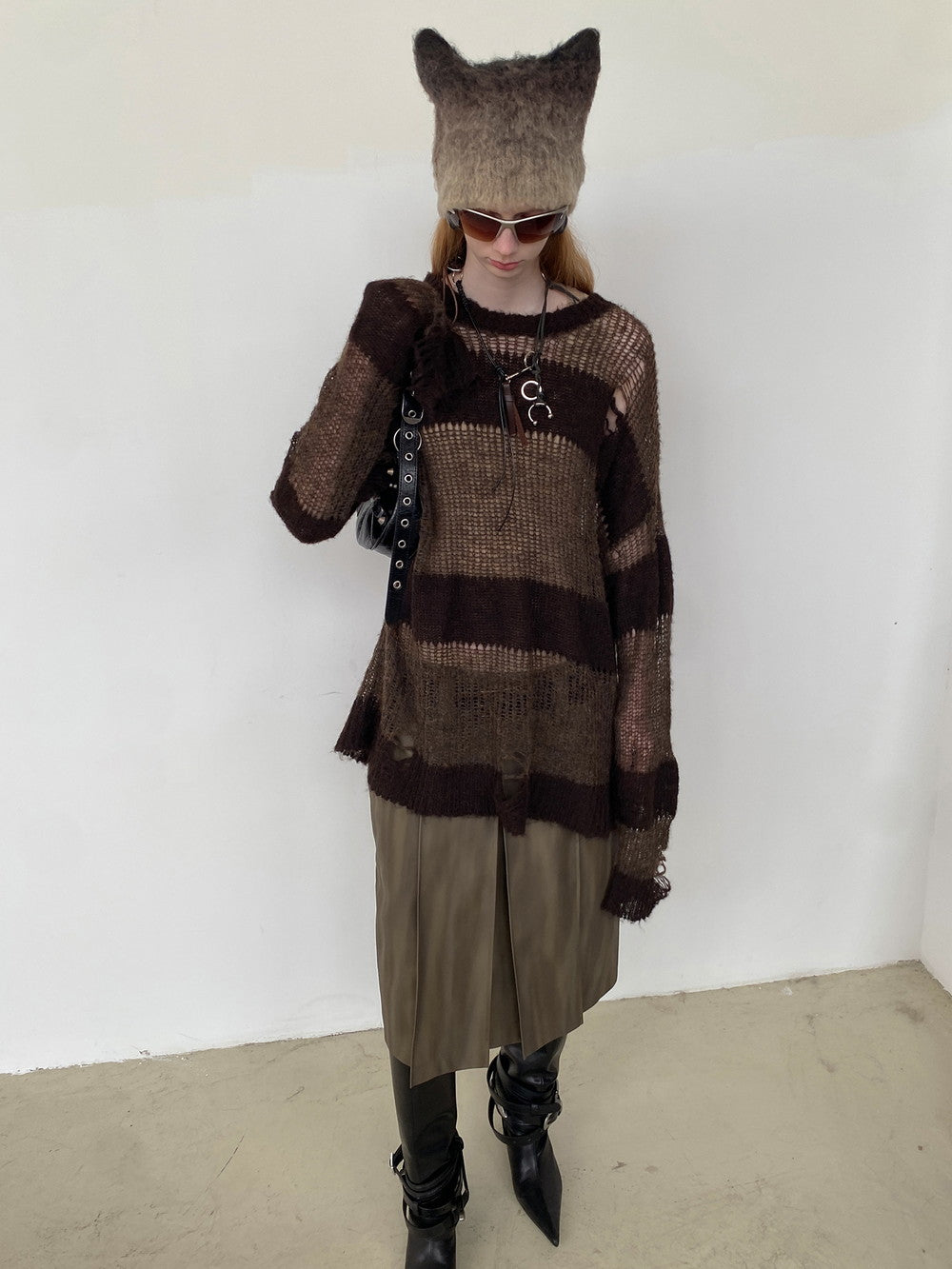 Unisex Border Damage Ovresize Casual Loose Knit