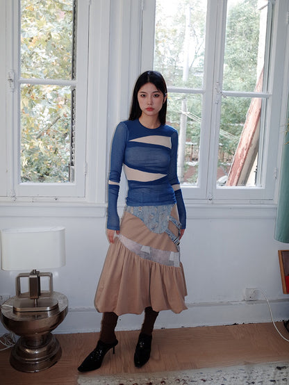 Sheer Tight Crew-Neck Nichi Unique Asymmetry Cutsew