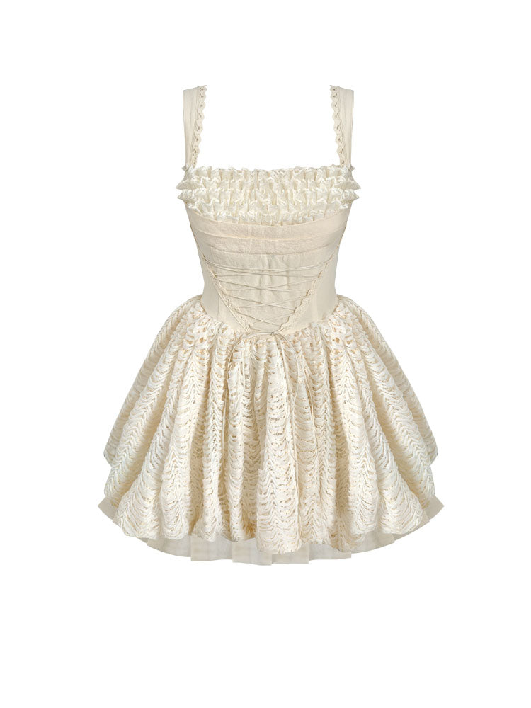 Unique Princess Lace-Up Fluffily Balloon Puff Dress