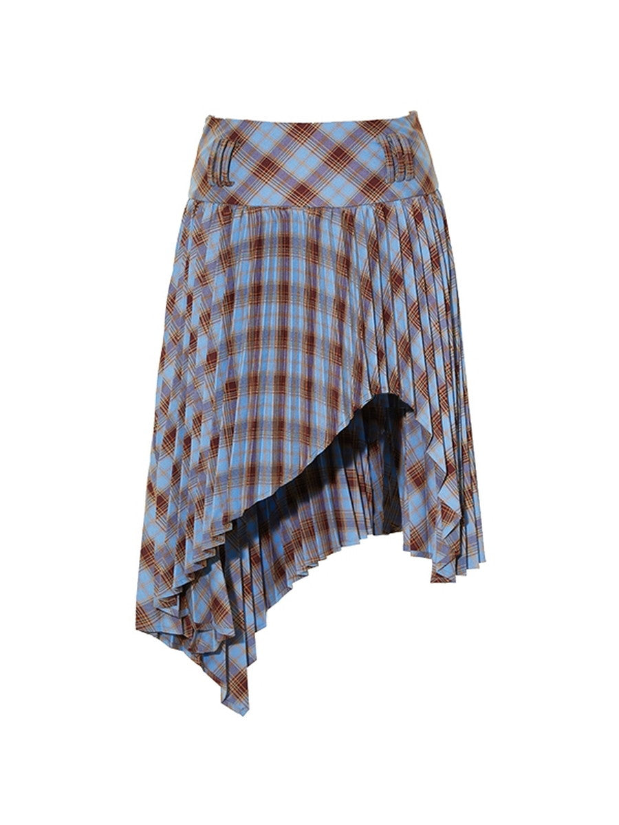 Checked Retro Pleats Asymmetry Nichi Girly Skirt