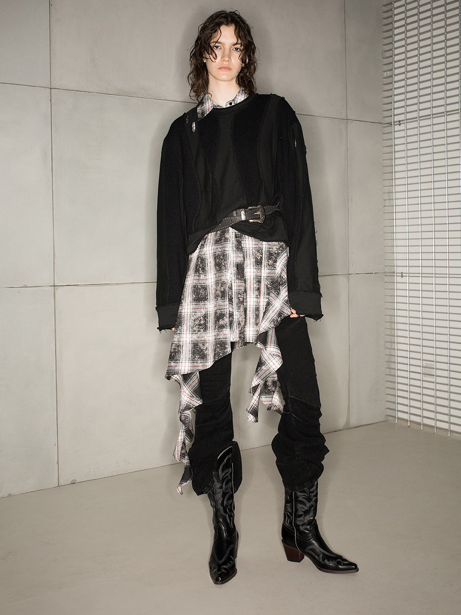 Checked Asymmetry Retro Long-Shirt