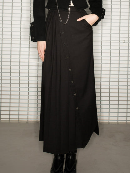 Box-Pleatas Button Wrap Plain Nichi Long-Skirt