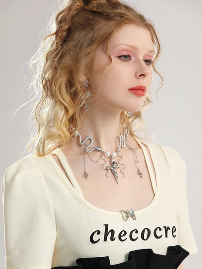 Cross Pearl Wave Nichi Elegant Necklace