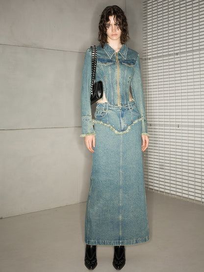 Denim Tassel Nichi Setup Tops &amp; Long-Scirt