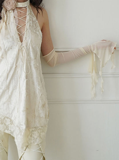 Sheer Ruffle Thin Long Asymmetry Arm-Cover