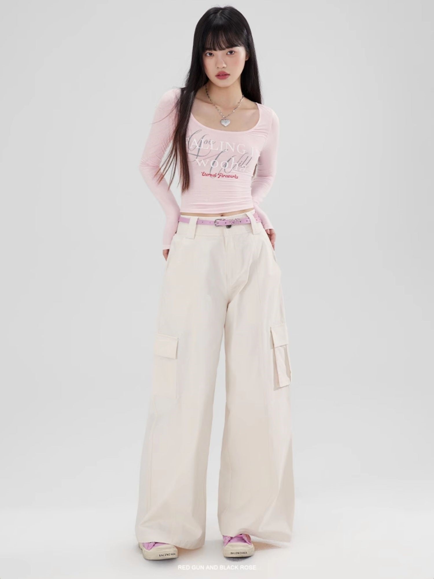 Casual Wide-Leg Side-Pocket Straight Plain Wide-Pants